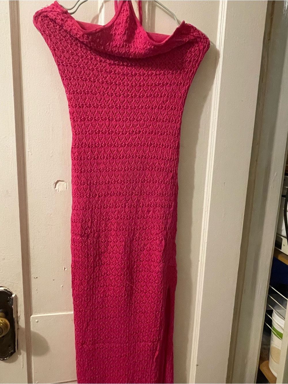 Fashion Nova Hot Pink Sleeveless Knit Maxi Turtleneck Dress